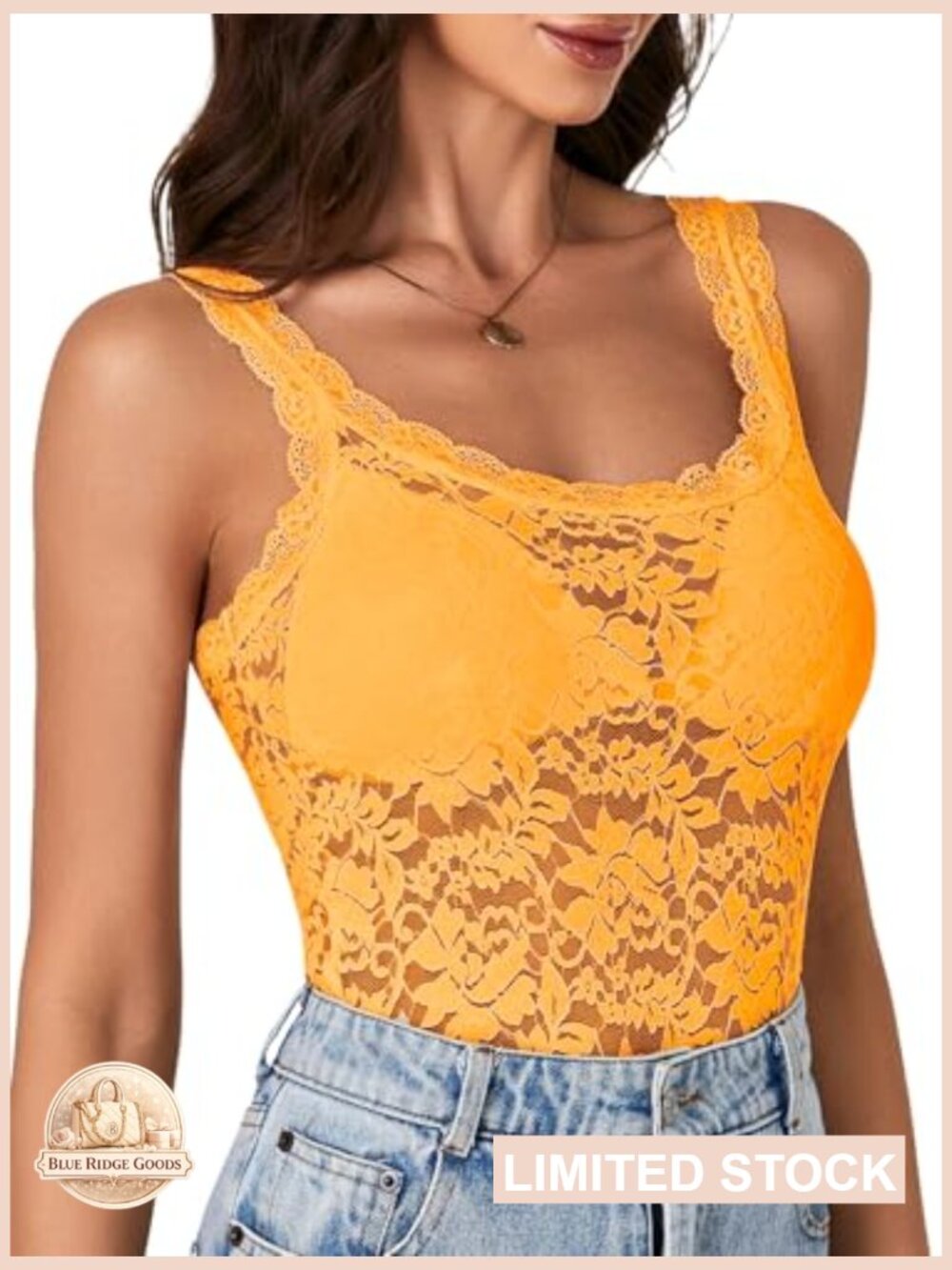 Floral Lace Tank Top Scallop Strap Sleeveless Sheer Cami Shirt - Picture 5 of 6